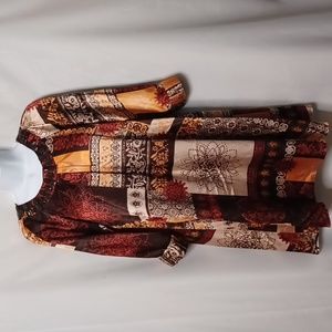 Gracia Fashion Floral  Round Neck With Beads and Gathers Shift Dress. L